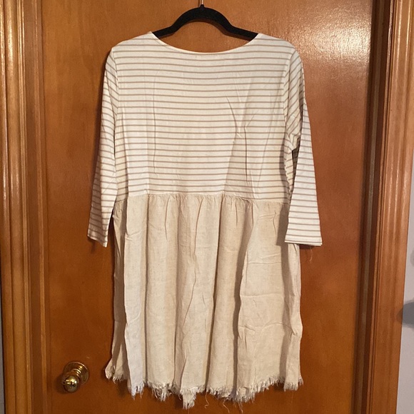 NWT Oatmeal&White Stripe Colour Block Frayed Hem Babydoll Dress Size Small - Picture 5 of 11